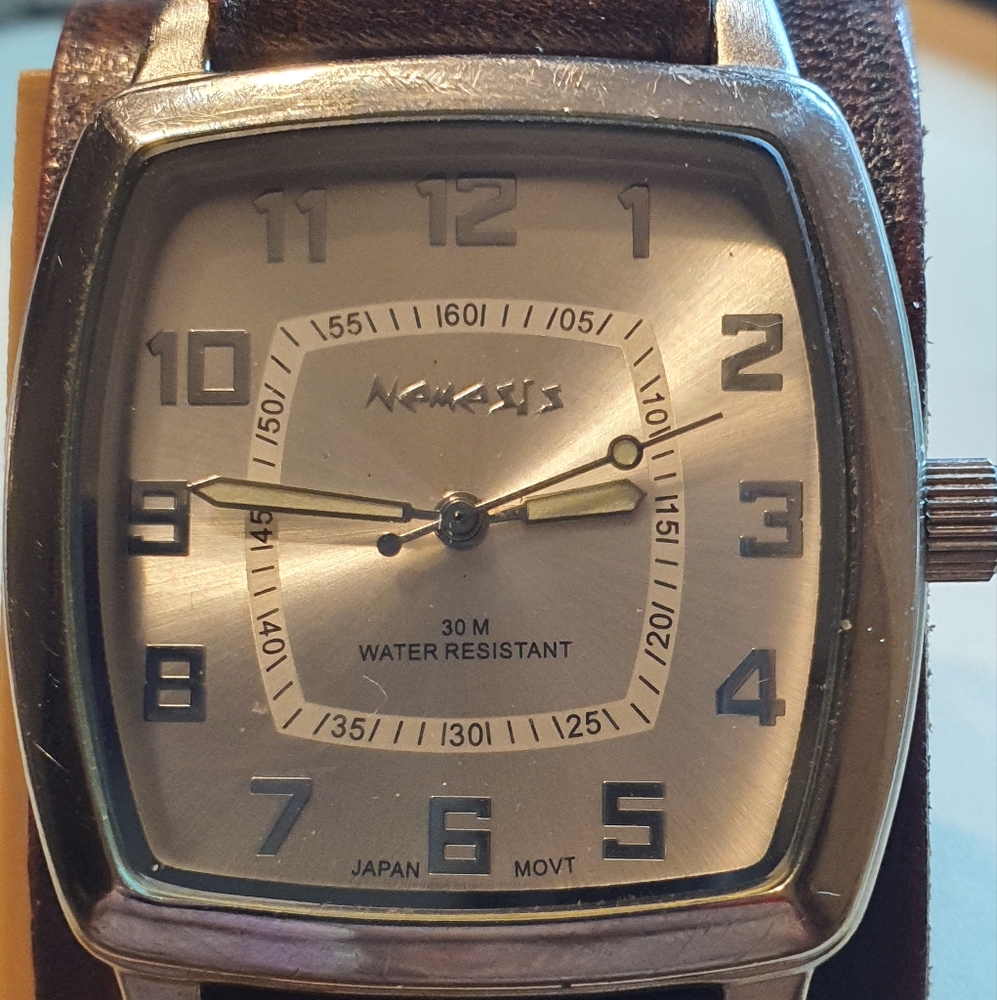 Vtg Nemesis Silver Leather Wideband Men's Watch